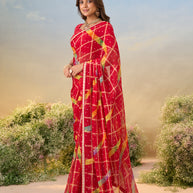 Laxmipati Anaya Red Chiffon Saree with Geometric Prints