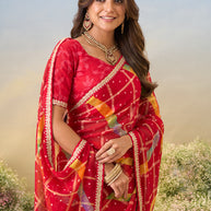Laxmipati Anaya Red Chiffon Saree with Geometric Prints
