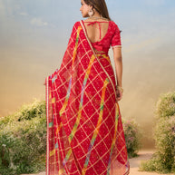 Laxmipati Anaya Red Chiffon Saree with Geometric Prints