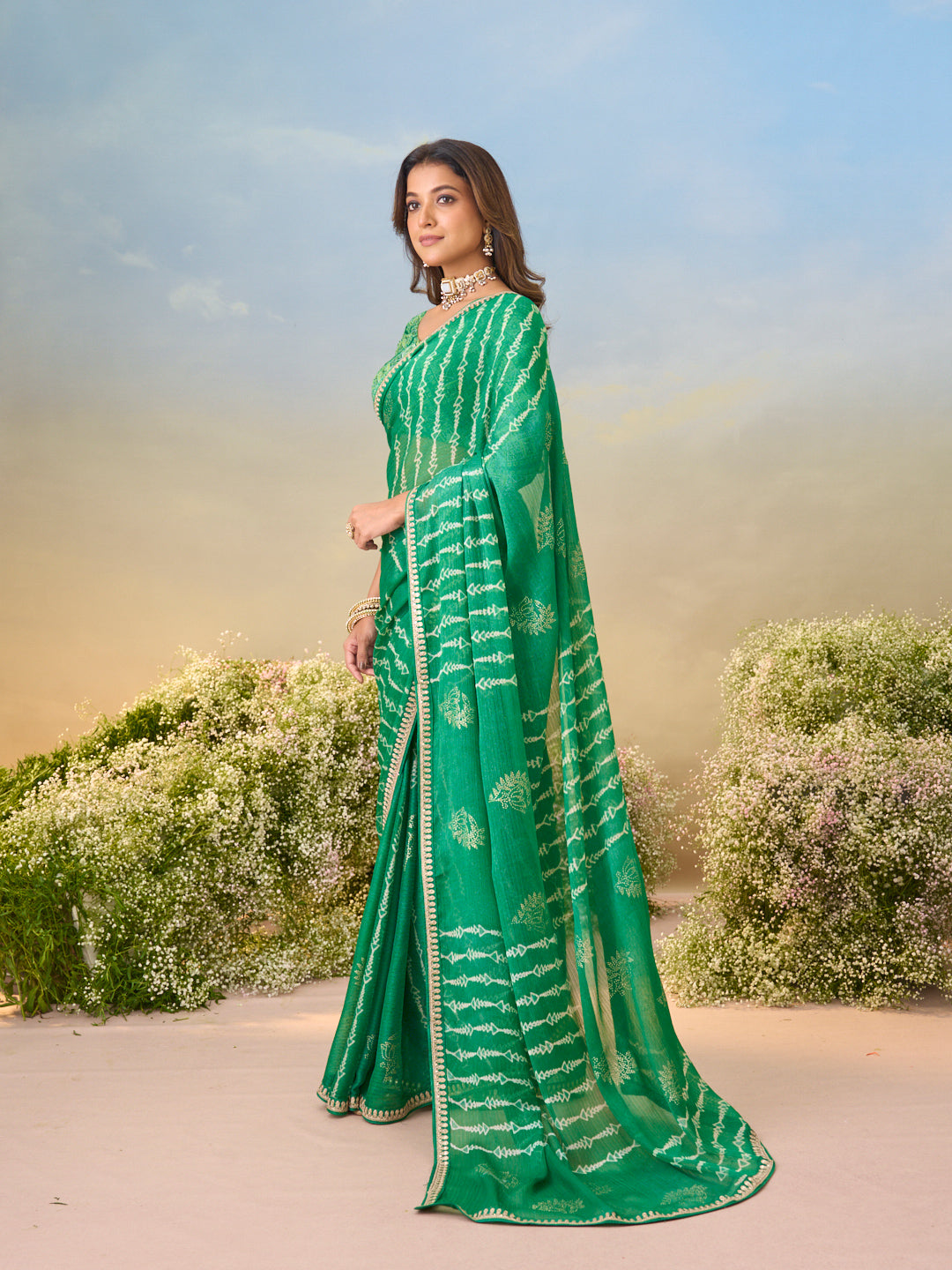 Laxmipati Anaya Green Chiffon Saree with Geometric Prints