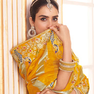 Laxmipati Chakor Mustard Tissue Organza Saree with Floral Embroidery