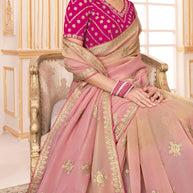Laxmipati Chakor Pink Tissue Organza Saree with Zari Embroidery