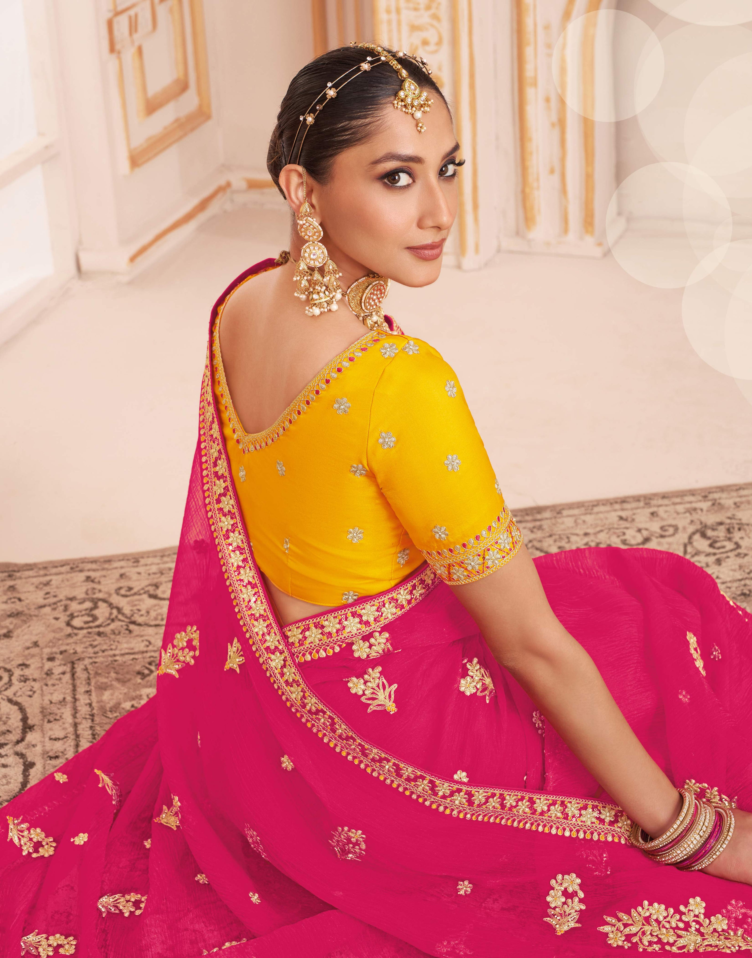 Laxmipati Chakor Pink Tissue Organza Saree with Floral Embroidery