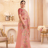 Laxmipati Chakor Pink Tissue Organza Saree with Floral Embroidery
