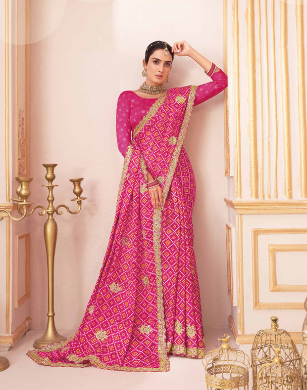 Laxmipati Chakor Pink Silk Saree with Embroidery