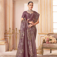 Laxmipati Chakor Purple Silk Saree with Floral Embroidery
