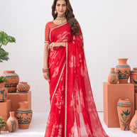 Laxmipati Ishita Maroon Abstract Chiffon Printed Saree