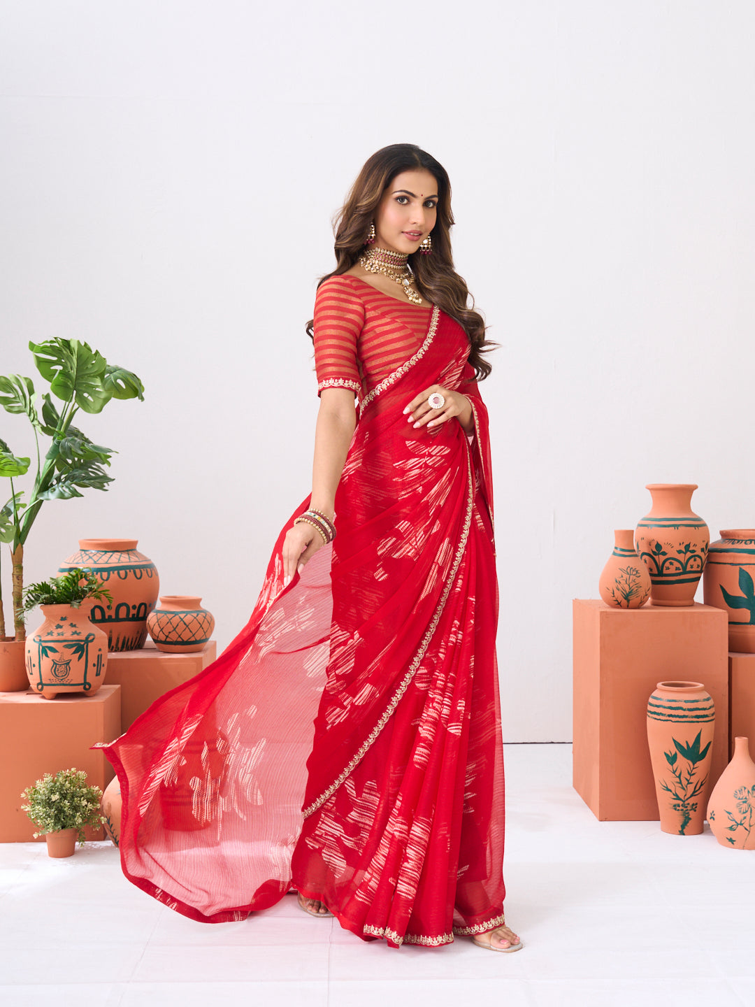 Laxmipati Ishita Maroon Abstract Chiffon Printed Saree