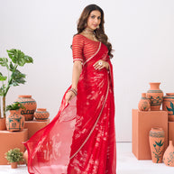 Laxmipati Ishita Maroon Abstract Chiffon Printed Saree