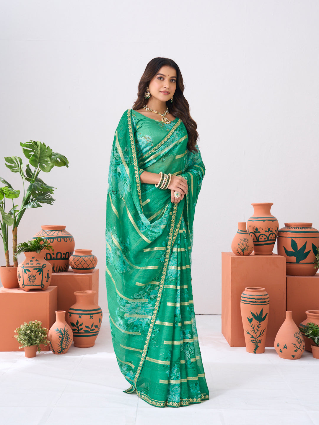 Laxmipati Ishita Green Floral Silk Printed Saree