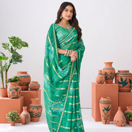 Laxmipati Ishita Green Floral Silk Printed Saree