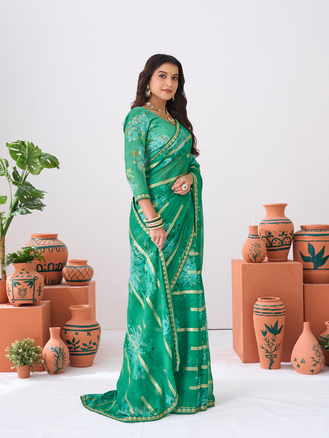 Laxmipati Ishita Green Floral Silk Printed Saree