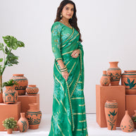Laxmipati Ishita Green Floral Silk Printed Saree