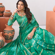 Laxmipati Ishita Green Floral Silk Printed Saree