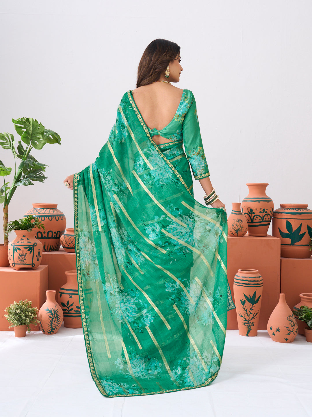 Laxmipati Ishita Green Floral Silk Printed Saree