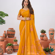 Laxmipati Ishita Mustard Floral Chiffon Printed Saree