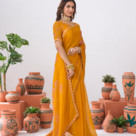 Laxmipati Ishita Mustard Floral Chiffon Printed Saree