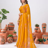 Laxmipati Ishita Mustard Floral Chiffon Printed Saree