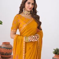 Laxmipati Ishita Mustard Floral Chiffon Printed Saree