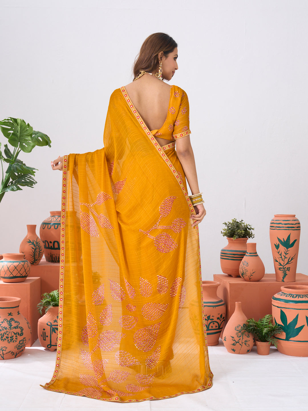 Laxmipati Ishita Mustard Floral Chiffon Printed Saree