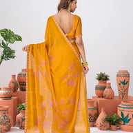 Laxmipati Ishita Mustard Floral Chiffon Printed Saree