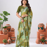 Laxmipati Ishita Green Floral Printed Chiffon Saree