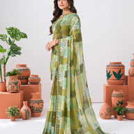 Laxmipati Ishita Green Floral Printed Chiffon Saree