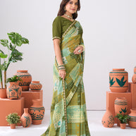 Laxmipati Ishita Green Floral Printed Chiffon Saree