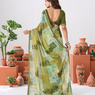 Laxmipati Ishita Green Floral Printed Chiffon Saree