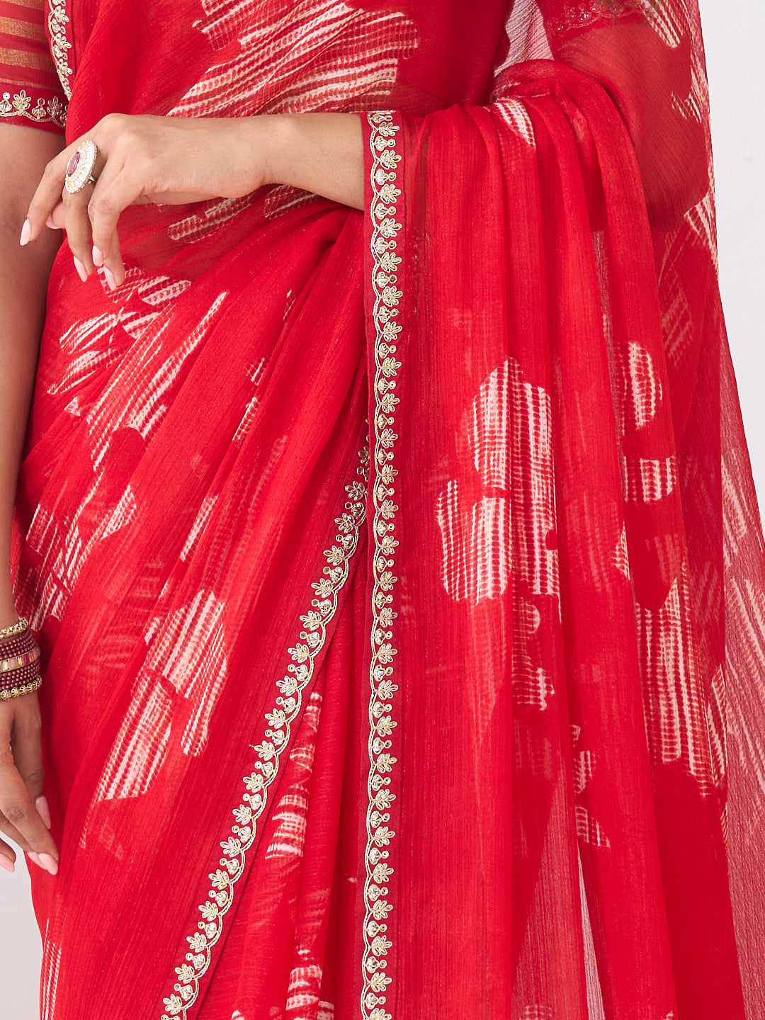 Laxmipati Ishita Maroon Abstract Chiffon Printed Saree