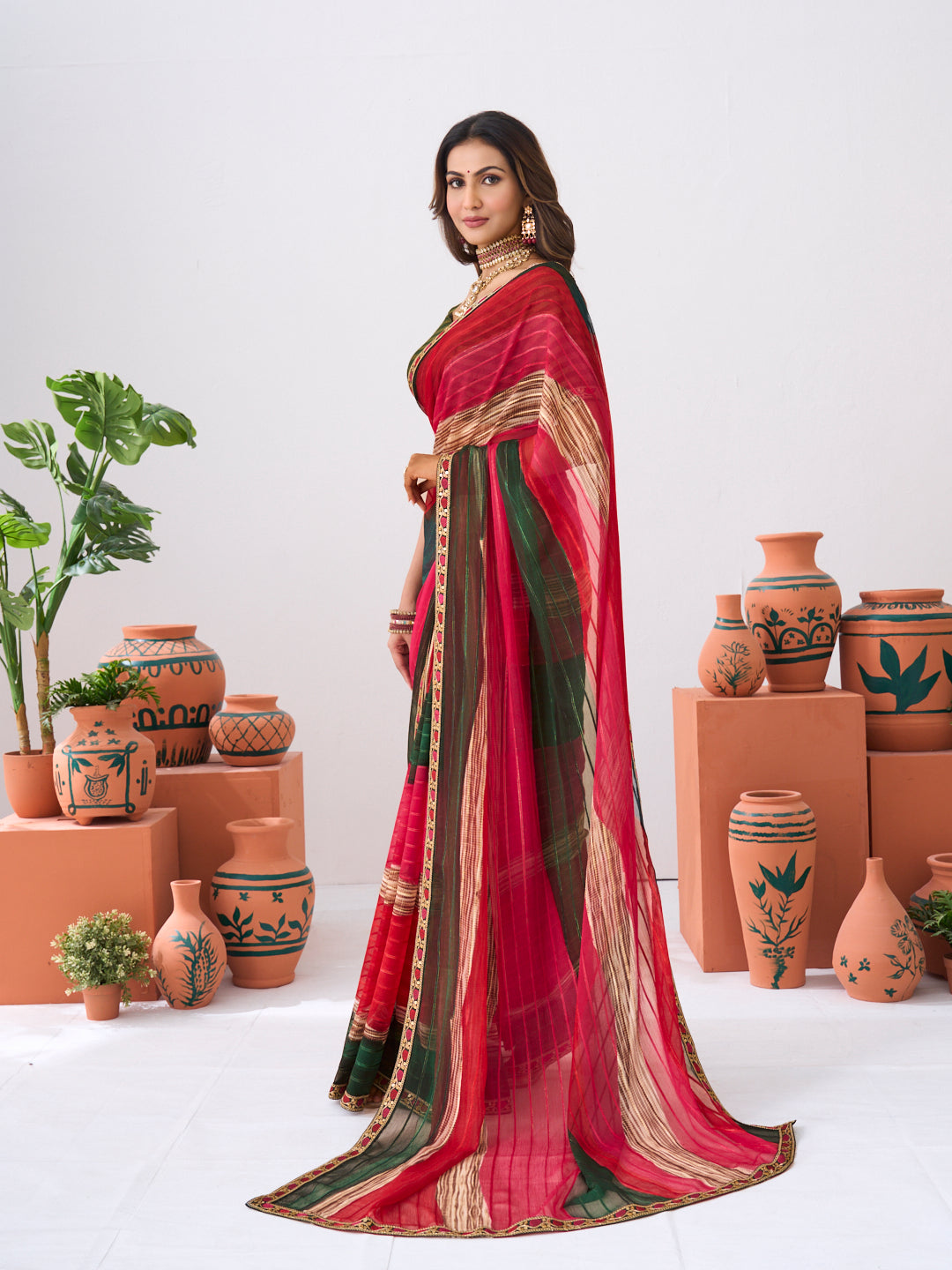 Laxmipati Ishita Multicolor Striped Printed Georgette Saree