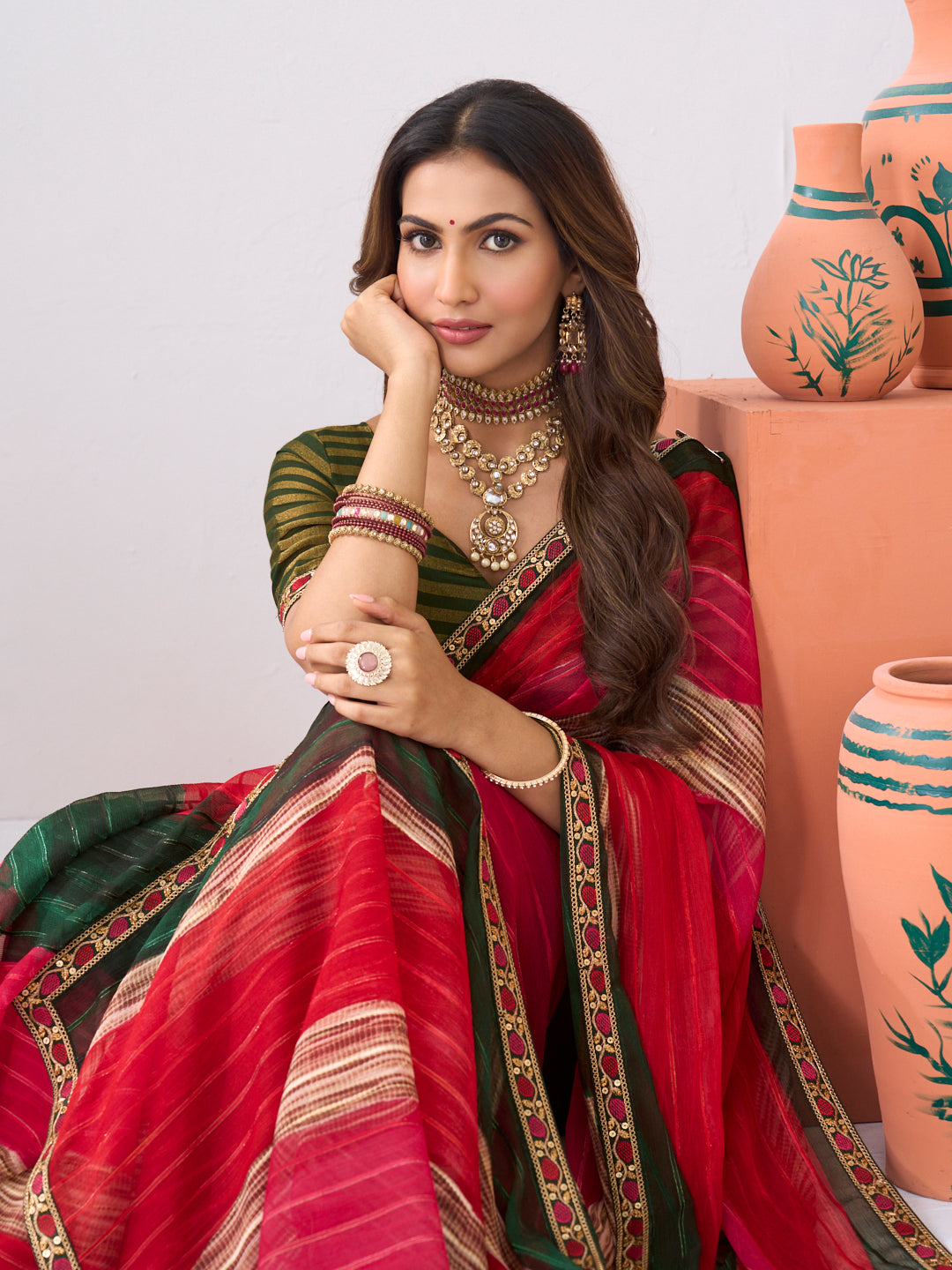 Laxmipati Ishita Multicolor Striped Printed Georgette Saree