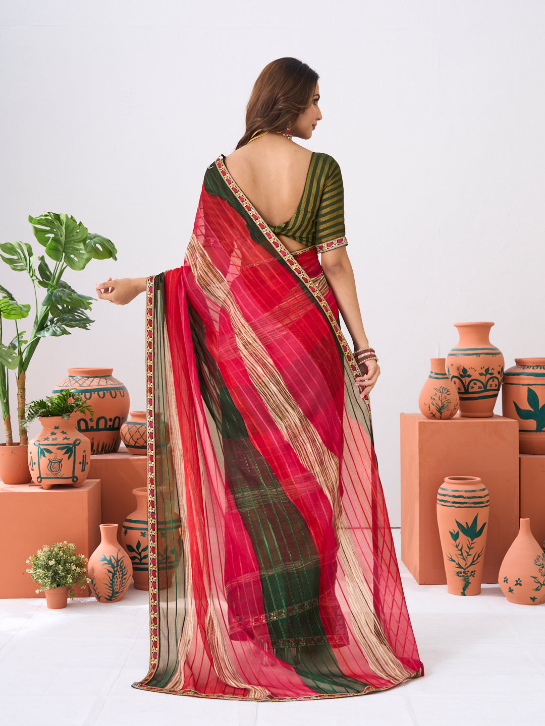 Laxmipati Ishita Multicolor Striped Printed Georgette Saree