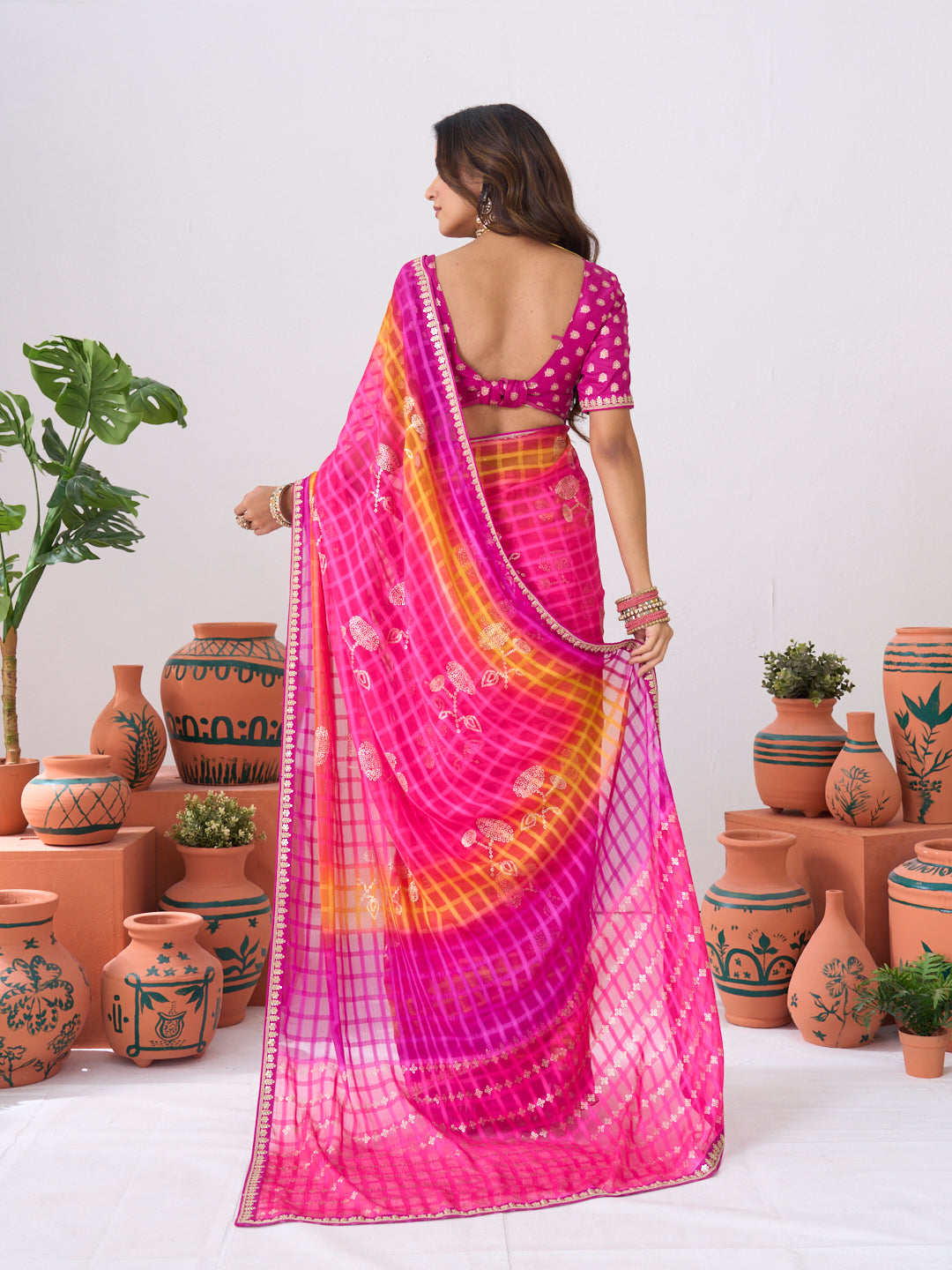 Laxmipati Ishita Pink Bandhani Printed Georgette Saree