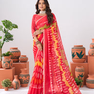 Laxmipati Ishita Red Ikkat Printed Chiffon Saree