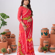 Laxmipati Ishita Red Ikkat Printed Chiffon Saree