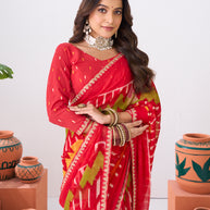 Laxmipati Ishita Red Ikkat Printed Chiffon Saree