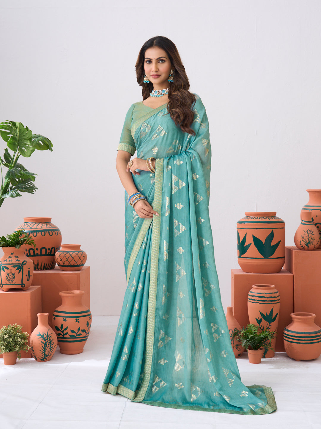 Laxmipati Ishita Blue Geometric Printed Silk Saree