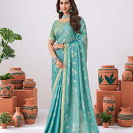 Laxmipati Ishita Blue Geometric Printed Silk Saree