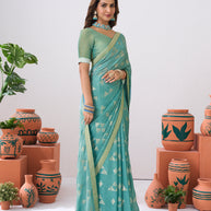 Laxmipati Ishita Blue Geometric Printed Silk Saree