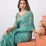 Laxmipati Ishita Blue Geometric Printed Silk Saree