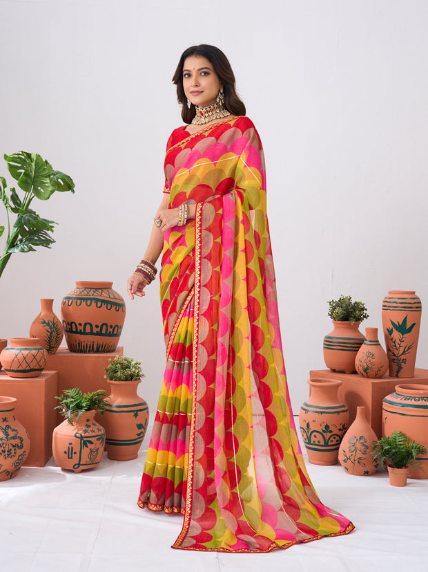 Laxmipati Ishita Multicolor Geometric Printed Chiffon Saree