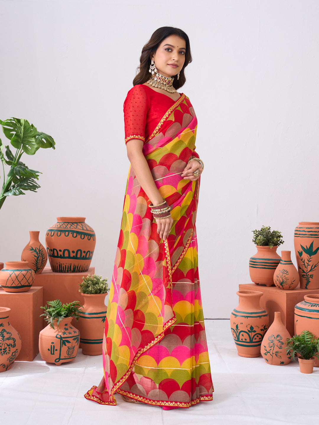Laxmipati Ishita Multicolor Geometric Printed Chiffon Saree