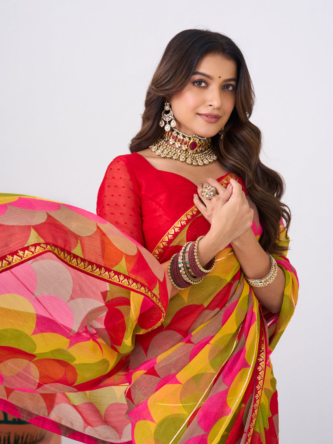 Laxmipati Ishita Multicolor Geometric Printed Chiffon Saree