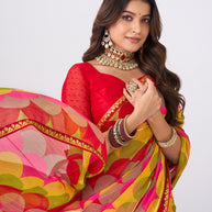 Laxmipati Ishita Multicolor Geometric Printed Chiffon Saree