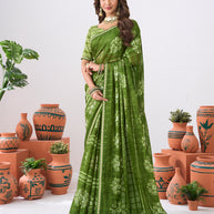 Laxmipati Ishita Green Floral Printed Chiffon Saree