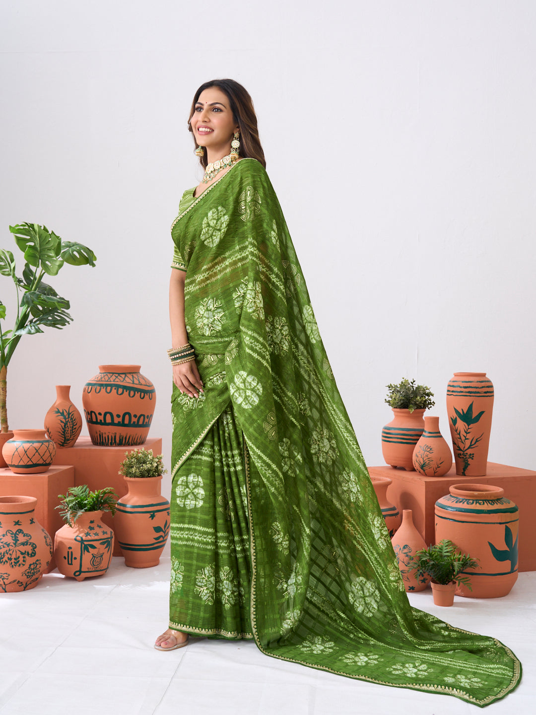 Laxmipati Ishita Green Floral Printed Chiffon Saree