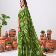 Laxmipati Ishita Green Floral Printed Chiffon Saree