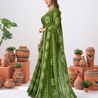 Laxmipati Ishita Green Floral Printed Chiffon Saree