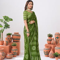 Laxmipati Ishita Green Floral Printed Chiffon Saree
